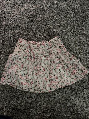 MINKPINK White Skater Skirt with Pink Floral Print